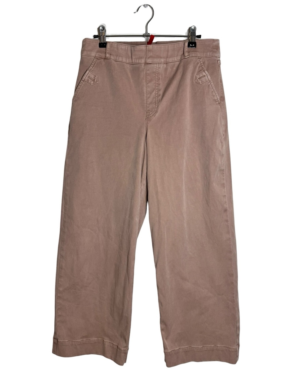 SPANX Stretch Twill Cropped Wide Leg Pants Bone Khaki Beige High Rise Large